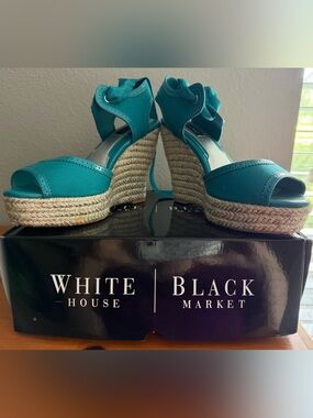White House Black Market Teal Espadrille Wedge Sandals